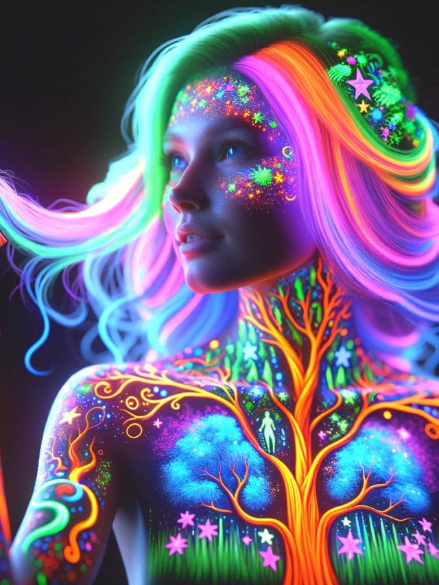 Stunning glow-in-the-dark Bodypainting artworks by AI artists on DDG